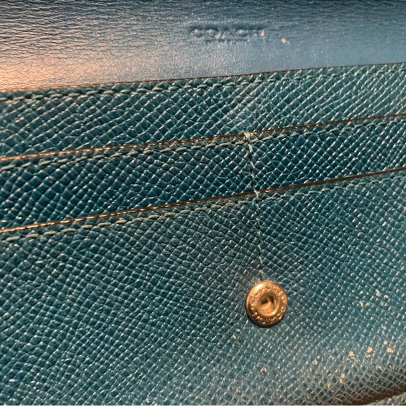 Coach Women's Leather Slim Envelope Flap Long Wallet Teal 8”x4” - Picture 4 of 14